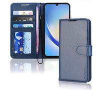 TECHGEAR Galaxy A34 5G Etui Portefeuille en Cuir, Housse de Protection Flip avec Porte-Cartes Portefeuille, Support et Dragonne - Cuir PU Bleu avec Fermeture Magnétique Conçu pour Samsung A34 5G