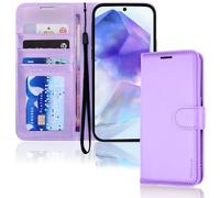 TECHGEAR Galaxy A55 5G Étui portefeuille en cuir synthétique à rabat [blocage RFID] avec porte-cartes, support et dragonne, lilas PU cuir avec fermeture magnétique pour Samsung A55 5G