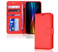 TECHGEAR Galaxy S23 FE Étui portefeuille en cuir, étui de protection à rabat avec porte-cartes, support et lanière - Cuir PU rouge avec fermeture magnétique conçu pour Samsung Galaxy S23 FE 5G