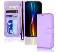 TECHGEAR Galaxy S23 FE Étui portefeuille en cuir, étui de protection à rabat avec porte-cartes, support et sangle de poignet - Cuir PU violet avec fermeture magnétique conçu pour Samsung Galaxy S23 FE