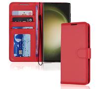 TECHGEAR Galaxy S23 Ultra Étui Portefeuille en Cuir, Housse de Protection avec Porte-Cartes, Support et Dragonne - Cuir PU Rouge avec Fermeture Magnétique Conçu pour Samsung S23 Ultra 5G