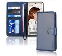 TECHGEAR Google Pixel 7 Etui Portefeuille en Cuir, Housse de Protection Flip avec Porte-Cartes Portefeuille, Support et Dragonne - Cuir PU Bleu avec Fermeture Magnétique Conçu pour Google Pixel 7