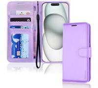 TECHGEAR iPhone 15 Leather Wallet Case, Flip Protective Case Cover with Wallet Card Holder, Stand and Wrist Strap - Purple PU Leather with Magnetic Closure for iPhone 15 6.1"