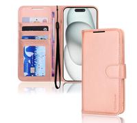 TECHGEAR iPhone 15 Leather Wallet Case, Flip Protective Case Cover with Wallet Card Holder, Stand & Wrist Strap - Rose Gold PU Leather with Magnetic Closure for iPhone 15 6.1"