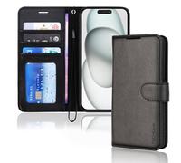 TECHGEAR iPhone 15 Plus Leather Wallet Case, Flip Protective Case Cover with Wallet Card Holder, Stand and Wrist Strap - Black PU Leather with Magnetic Closure Designed for iPhone 15 Plus 6.7"