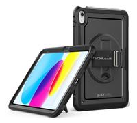 TECHGEAR JOLT-SHELL - Étui pour Apple iPad (A16) 11e et 10e générations, iPad 11" 2025/iPad 11" 2022 - Coque robuste et résistante aux chocs avec support rotatif à 360° et dragonne, noir