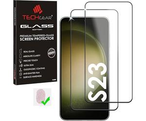 TECHGEAR Lot de 2 protections d'écran en verre trempé de qualité supérieure compatibles avec Samsung Galaxy S23/S23 5G, protection d'écran en verre trempé [Finger ID] [Colle complète] [Clarté HD]