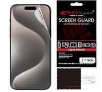 TECHGEAR [Lot de 3 films de protection d'écran pour iPhone 15 Pro Max - Film de protection d'écran LCD transparent avec chiffon de nettoyage et carte d'application compatible avec iPhone 15 Pro Max