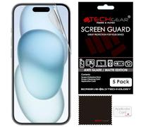TECHGEAR Lot de 5 films protecteurs d'écran mats pour iPhone 16/iPhone 15 - Film protecteur d'écran anti-reflets et mat avec chiffon de nettoyage et carte d'application compatible avec iPhone 15 et