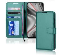 TECHGEAR Pixel 8a Étui portefeuille en cuir, étui de protection à rabat [blocage RFID], porte-cartes, support et dragonne, cuir synthétique vert Raing avec fermeture magnétique pour Google Pixel 8a