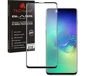 TECHGEAR Protection d'écran 3D en verre trempé pour Samsung Galaxy S10 [compatible avec les empreintes digitales] Noir (pas pour S10+, S10e)
