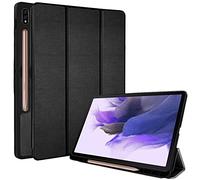 TECHGEAR Smart Coque Compatible avec Samsung Galaxy Tab S7 FE, Tab S8 Plus, Tab S7 Plus 12,4 Pouces, Coque Smart Case Stand Trois-Pli avec Protection d'Angles [Auto Réveil/Sommeil] - Noir