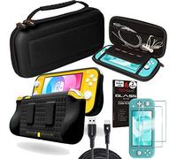 TECHGEAR Switch Lite Ensemble d'accessoires, Coque et protecteur d'écran pour Nintendo Switch Lite, Housse de protection de transport & rangement, étui souple, 2x Verre trempé et 2m USB Câble [NOIR]