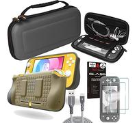 TECHGEAR Switch Lite Ensemble d'accessoires, Coque et protecteur d'écran pour Nintendo Switch Lite, Housse de protection de transport & rangement, étui souple, 2x Verre trempé et 2m USB Câble [GRIS]