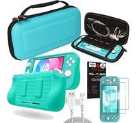 TECHGEAR Switch Lite Ensemble d'accessoires, Coque et protecteur d'écran pour Switch Lite, Housse de protection de transport & rangement, étui souple, 2x Verre trempé et 2m USB Câble [TURQUOISE]