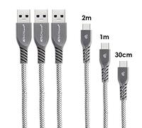 TECHGEAR USB C Câble Chargeur (3 pack) pour Appareils USB Type C Samsung Tab A8 10.5, Tab A7 Lite 2021, Tab A7 10.4, Tab S7 FE/Plus, Tab S8, Tab S6 Lite, tablette Lenovo Tab P11 Plus, M10/Plus [Argent