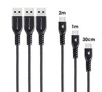 TECHGEAR USB C Câble Chargeur (3 Pack) pour Appareils USB Type C Samsung Tab A8 10.5, Tab A7 Lite 2021, Tab A7 10.4, Tab S7 FE/Plus, Tab S8, Tab S6 Lite, Tablette Lenovo Tab P11 Plus, M10/Plus [Noir]