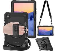 TECHGEAR Utility Coque Compatible avec Samsung Galaxy Tab A7 2020 10.4 Pouces (SM-T500/SM-T505) Rigide, Protection Anti Choc avec Support Pivotant 360 Degrés, Bandoulière Épaule et Prise Main - Noir