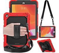 TECHGEAR Utility Coque pour iPad 10.2 2021/2020 / 2019 [9ème, 8ème et 7ème génération] Rigide, Protection Antichoc avec Support Pivotant 360 Degrés, Bandoulière Épaule et Prise Main [Rouge]