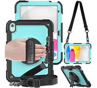 TECHGEAR Utility Coque pour iPad 11 2025 A16 (11 Pouces), iPad 10 2022 (10,9 Pouces), Coque Rigide, Protection Anti Choc avec Support Pivotant 360 Degrés, Bandoulière Épaule et Prise Main [Aqua]