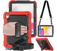 TECHGEAR Utility Coque pour iPad 11 2025 (A16 11e génération) iPad 10 2022 (10e gén) Coque Rigide, Protection Anti Choc avec Support Pivotant 360 Degrés, Bandoulière Épaule et Prise Main [Rouge]