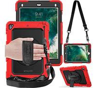 TECHGEAR Utility Coque pour iPad 9.7 6è Gén 2018 / 5è Gén 2017 - Coque Rigide, Très Haute Protection Anti-Choc avec Support Pivotant 360 Degrés, Bandoulière Épaule et Prise Main - Rouge