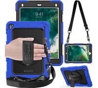 TECHGEAR Utility Coque pour iPad 9.7 6è Gén 2018 / 5è Gén 2017 - Coque Rigide, Très Haute Protection Anti-Choc avec Support Pivotant 360 Degrés, Bandoulière Épaule et Prise Main - Bleu/Noir