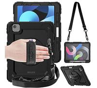 TECHGEAR Utility Coque pour iPad Air 2022/2021 [5ème / 4ème génération 10.9"] Coque Rigide, Robuste Protection Anti Choc avec Support Pivotant 360 Degrés, Bandoulière Épaule et Prise Main [Noir]