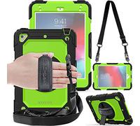 TECHGEAR Utility Coque pour iPad Mini 5ème Gén 2019 / iPad Mini 4 - Coque Rigide, Très Haute Protection Anti-Choc avec Support Pivotant 360 Degrés, Bandoulière Épaule et Prise Main - Vert/Noir