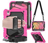 TECHGEAR Utility Coque pour iPad Mini 7 / Mini 6 [8,3 Pouces 7ème / 6ème génération], Coque Rigide, Protection Anti Choc avec Support Pivotant 360 Degrés, Bandoulière Épaule et Prise Main [Rose]