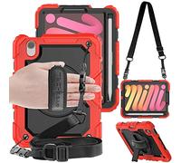 TECHGEAR Utility Coque pour iPad Mini 7 / Mini 6 [8,3 Pouces 7ème / 6ème génération], Coque Rigide, Protection Anti Choc avec Support Pivotant 360 Degrés, Bandoulière Épaule et Prise Main [Rouge]