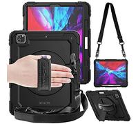 TECHGEAR Utility Coque pour iPad Pro 12.9 2021/2020 [5ème/4ème génération] Coque Rigide, Robuste Protection Anti Choc avec Support Pivotant 360 Degrés, Bandoulière Épaule et Prise Main [Noir]