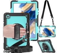 TECHGEAR UTILITY Coque pour Samsung Galaxy Tab A8 10,5" (SM-X200 / SM-X205) - Coque résistante aux chocs avec support rotatif à 360°, dragonne et bandoulière - Aqua