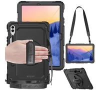 TECHGEAR UTILITY Coque pour Samsung Galaxy Tab S7 FE 12,4" (SM-T730 / SM-T736) Coque résistante aux chocs avec support rotatif à 360°, dragonne et bandoulière - Noir