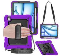 TECHGEAR Utility Étui Compatible avec Apple iPad Air 11 (M3 2025 / M2 2024), Coque Rigide, Protection Anti Choc avec Support Pivotant 360 Degrés, Bandoulière Épaule et Prise Main [Violet]