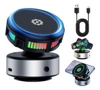 Techgoplus Phone Holder, Magnetic Holder New Plus 3 in 1 Ultra, 360° Adjustable Vacuum Magnetic Phone Holder with Wireless Charging, Fast Heat Dissipation, for All Smartphones (Silver)