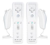 TechKen 2 Pièce Manette de Wii avec Motion Plus Manette Nunchuck | Contrôleur de Wii Télécommande Controller avec Nunchuk Étui en Silicone Dragonne (blanc)