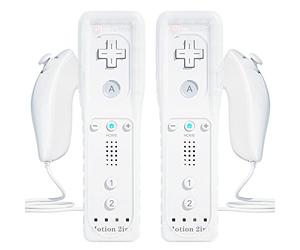 TechKen 2 Pièce Manette de Wii avec Motion Plus Manette Nunchuck | Contrôleur de Wii Télécommande Controller avec Nunchuk Étui en Silicone Dragonne (blanc)