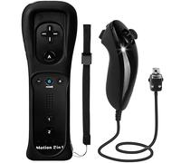 TechKen 2en1 Manette Wii avec Nunchuck, Télécommande Controller Motion Plus Intégré, Étui en Silicone et Dragonne