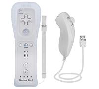 TechKen 2en1 Manette Wii avec Nunchuck - Télécommande Controller Remote Motion Plus Intégré, Contrôleur Nunchuk, Étui en Silicone et Dragonne