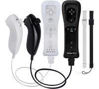 TechKen Lot de 2 télécommandes avec Nunchucks Motion Plus intégré et Wii compatibles avec consoles et jeux Nintendo Wii U