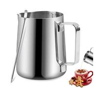 TechKen Pot à Lait en Acier Inoxydable Barista 350ml/600ml/900ml(12oz/20oz/32oz) Pichet à Lait Pot pour en Acier Inoxydable Le Café la Mousse de Lait Cappuccino et Latte (Argent 12oz/350ml)