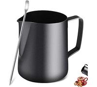 TechKen Pot à Lait en Acier Inoxydable Barista 600ml(20oz) Pichet à Lait Pot pour Le Café la Mousse de Lait Cappuccino et Latte, Noir