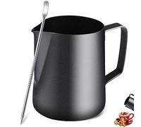 TechKen Pot à Lait en Acier Inoxydable Barista 900ml(32oz) Pichet à Lait Pot pour Le Café la Mousse de Lait Cappuccino et Latte, Noir