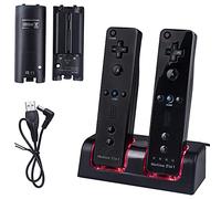 TechKen Station de charge double pour télécommande Wii, support de charge avec 2 batteries rechargeables (noir)