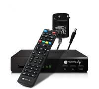 Techly 360974 décodeur récepteur numérique terrestre DVB-T/T2 H.265 HEVC 10 bits métal avec télécommande universelle 2 en 1 avec alimentation 12 V Noir