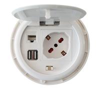 Techly 361698 Prise de bureau à encastrer avec 2 prises USB et RJ45 avec couvercle blanc
