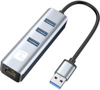 TECHLY 366907 Adaptateur Convertisseur USB Type-A vers RJ45 Gigabit avec Hub 3 Ports USB 5 Gbps Noir/Argent