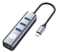 TECHLY 366914 Adaptateur Convertisseur USB-C™ vers RJ45 Gigabit avec Hub 3 ports USB 5 Gbps Noir/Argent
