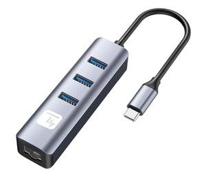 TECHLY 366914 Adaptateur Convertisseur USB-C™ vers RJ45 Gigabit avec Hub 3 ports USB 5 Gbps Noir/Argent
